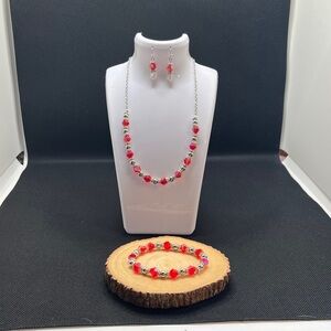 Elegant Red and Silver Necklace Set